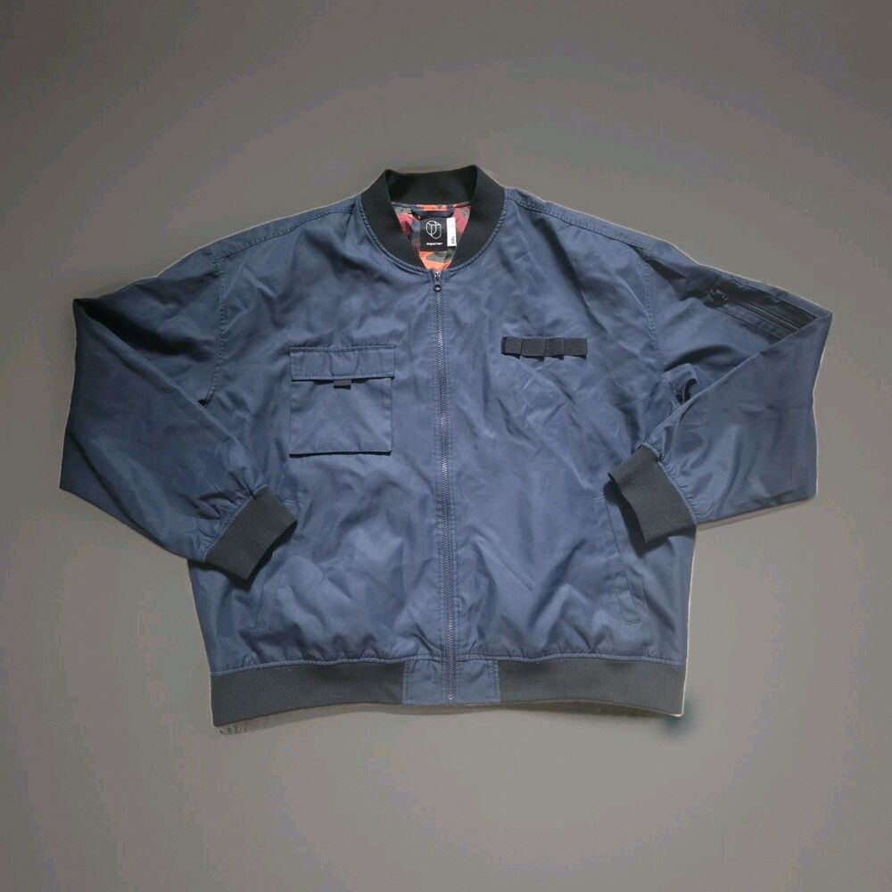 Original Use Men's Navy Zip Up Utility Casual Bomber Jacket XXL Spring Summer